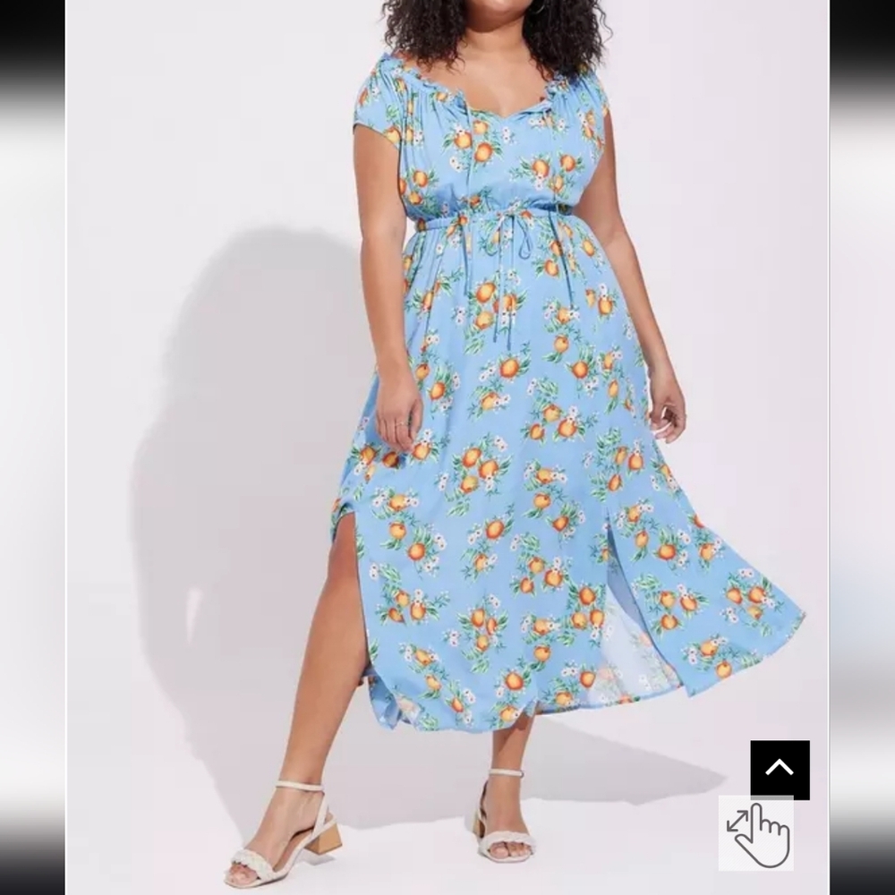 Torrid Blue Orange Floral Textured Woven Double Slit Dress